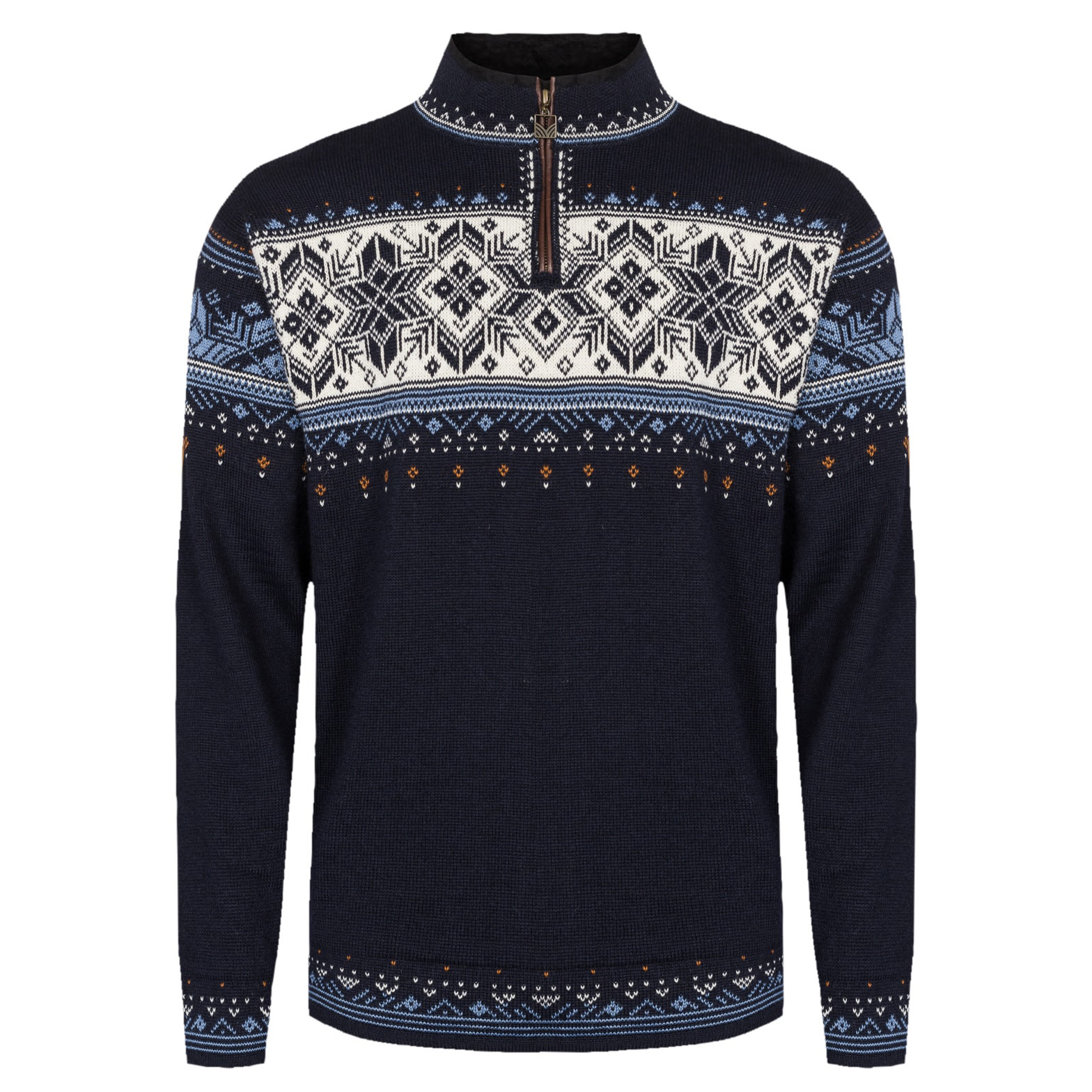 Dale of Norway Men’s Blyfjell Knit Sweater Midnight Navy/Blue Shade/Offwhite/Copper