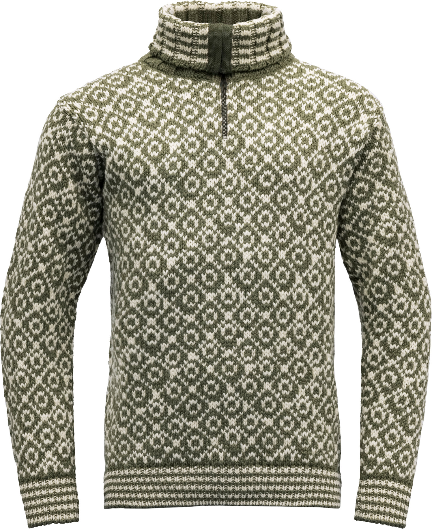 Unisex Svalbard Wool Zip Neck S, Olive/Offwhite