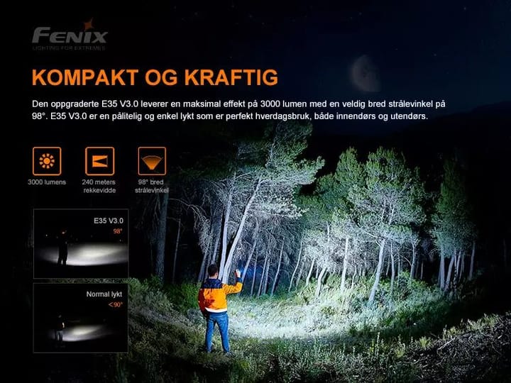 Fenix Fenix E35 V3 Led Lykt 3000lm Kraftig Oppladbar Lommelykt 5000mah Fenix