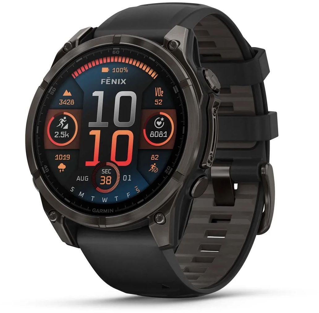 Garmin Fenix 8 Amoled 47mm, Sapphire Carbon Gray DLC Titanium - Black/Pebble Grey Silicone Strap