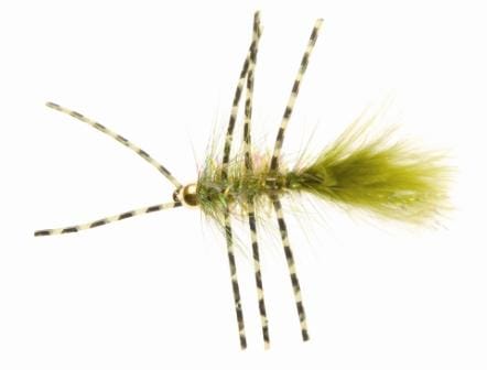 Unique Flies Gold Bead Crystal B. Rubber Leg Olive #8 Unique Flies