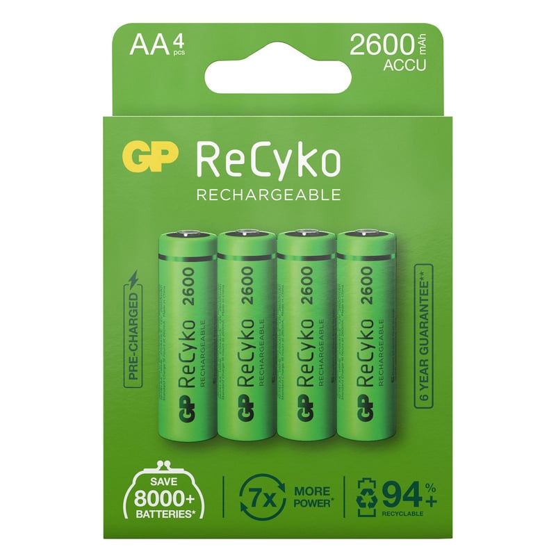 GP BATTERIES Piles AA rechargeables ReCyko 2600 mAh 4 pièces (GP270AAH –  MediaMarkt Luxembourg
