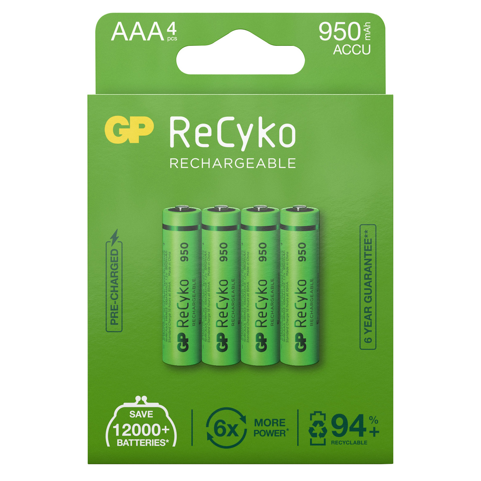 GP Batterier GP ReCyko AAA-batteries 950mAh 4-pack Green