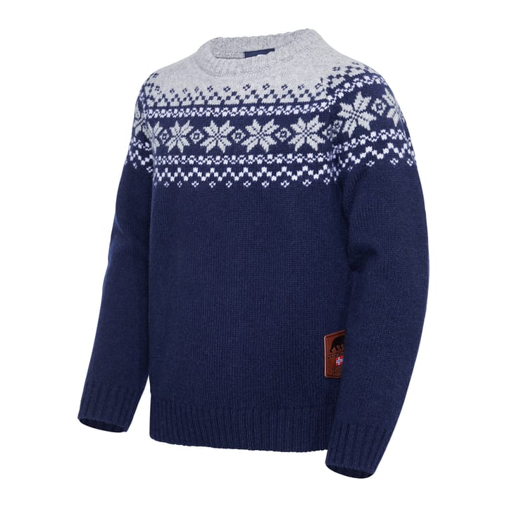 Gridarmor Kids' Snøkrystall Round Neck Ullgenser Dark Navy/Light Grey/White Gridarmor