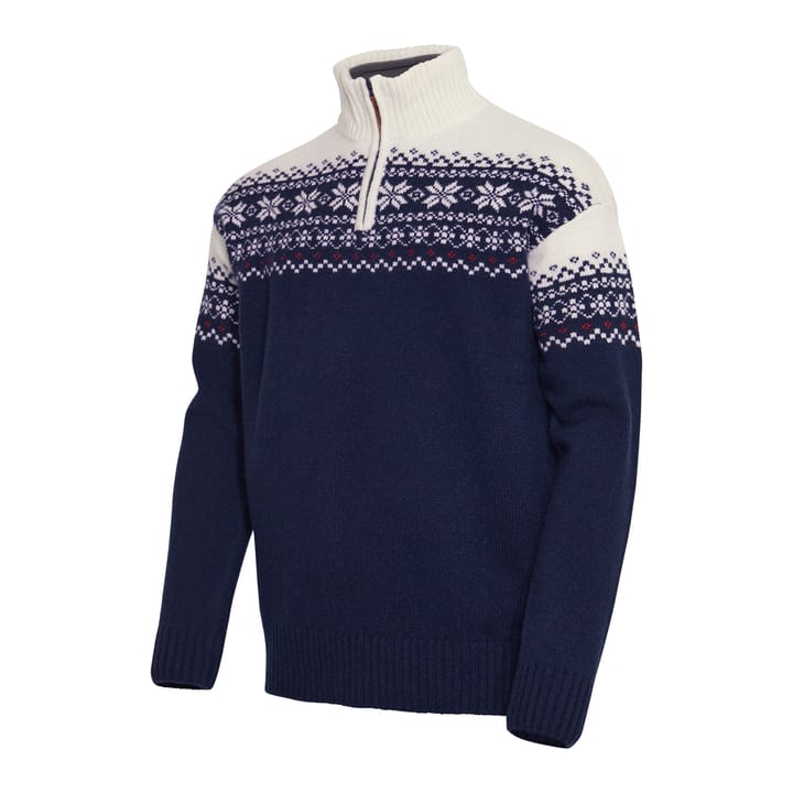 Gridarmor Men's Snøkrystall Half Zip Ullgenser Dark Navy/White/Red Gridarmor