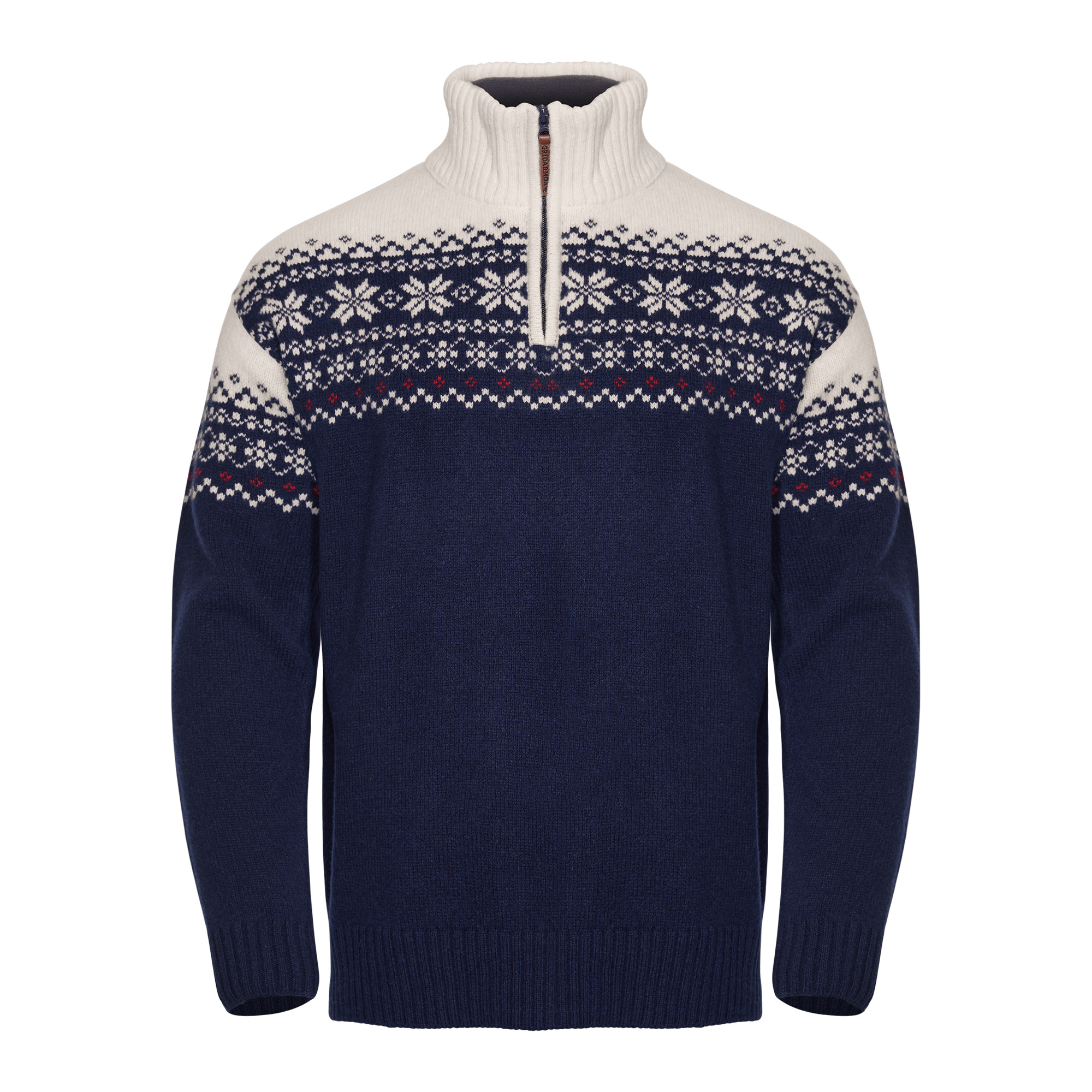 Gridarmor Men’s Snøkrystall Half Zip Ullgenser Dark Navy/White/Red