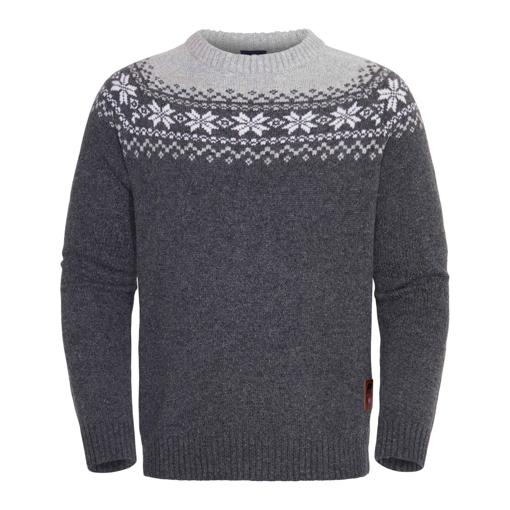 Gridarmor Men’s Snøkrystall Round Neck Ullgenser Dark Grey/Light Grey/White