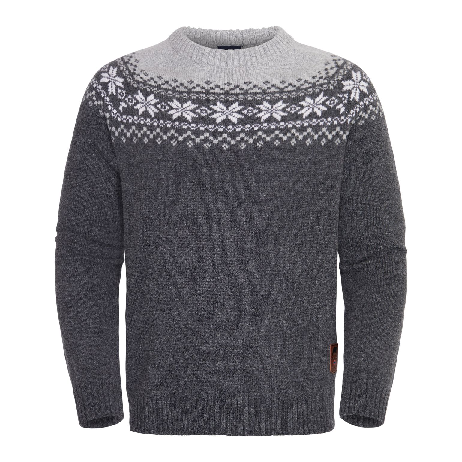 Gridarmor Men's Snøkrystall Round Neck Ullgenser Dark Grey/Light Grey/White