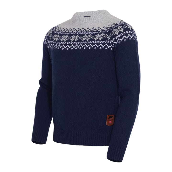 Gridarmor Men's Snøkrystall Round Neck Ullgenser Dark Navy/Light Grey/White Gridarmor