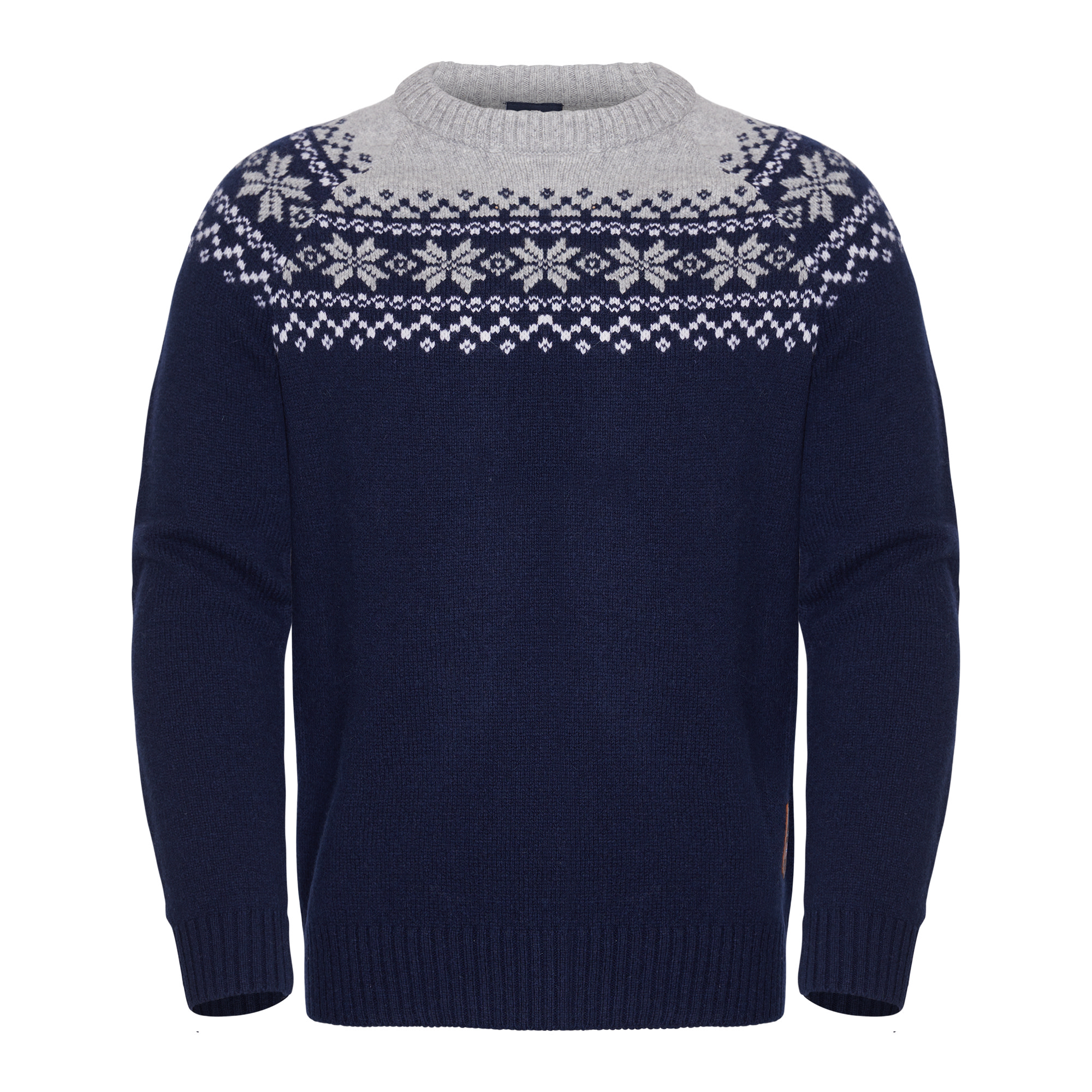 Gridarmor Men’s Snøkrystall Round Neck Ullgenser Dark Navy/Light Grey/White