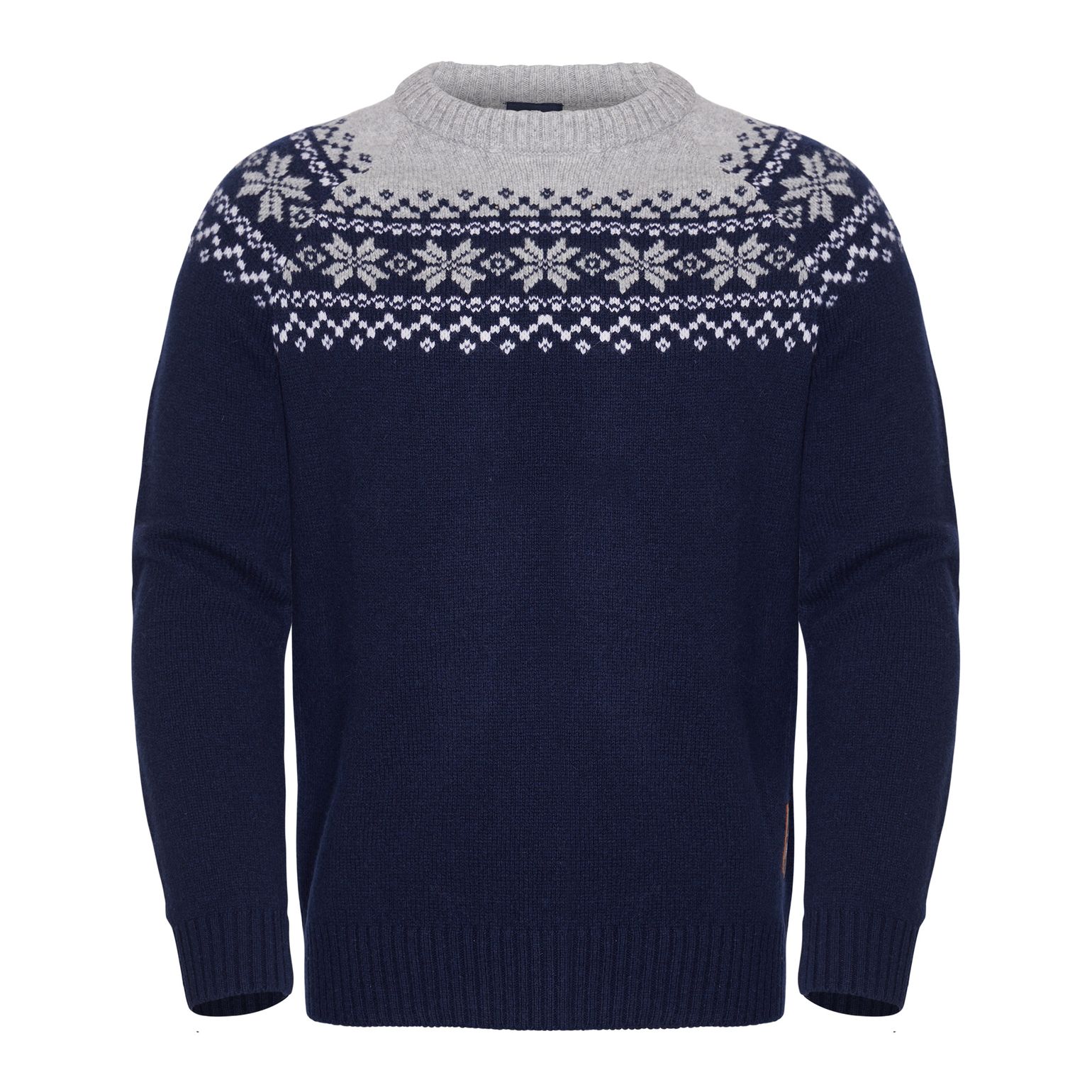 Gridarmor Men's Snøkrystall Round Neck Ullgenser Dark Navy/Light Grey/White