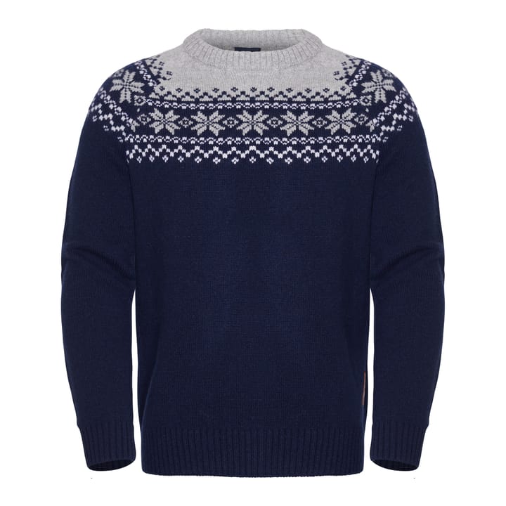 Gridarmor Men's Snøkrystall Round Neck Ullgenser Dark Navy/Light Grey/White Gridarmor