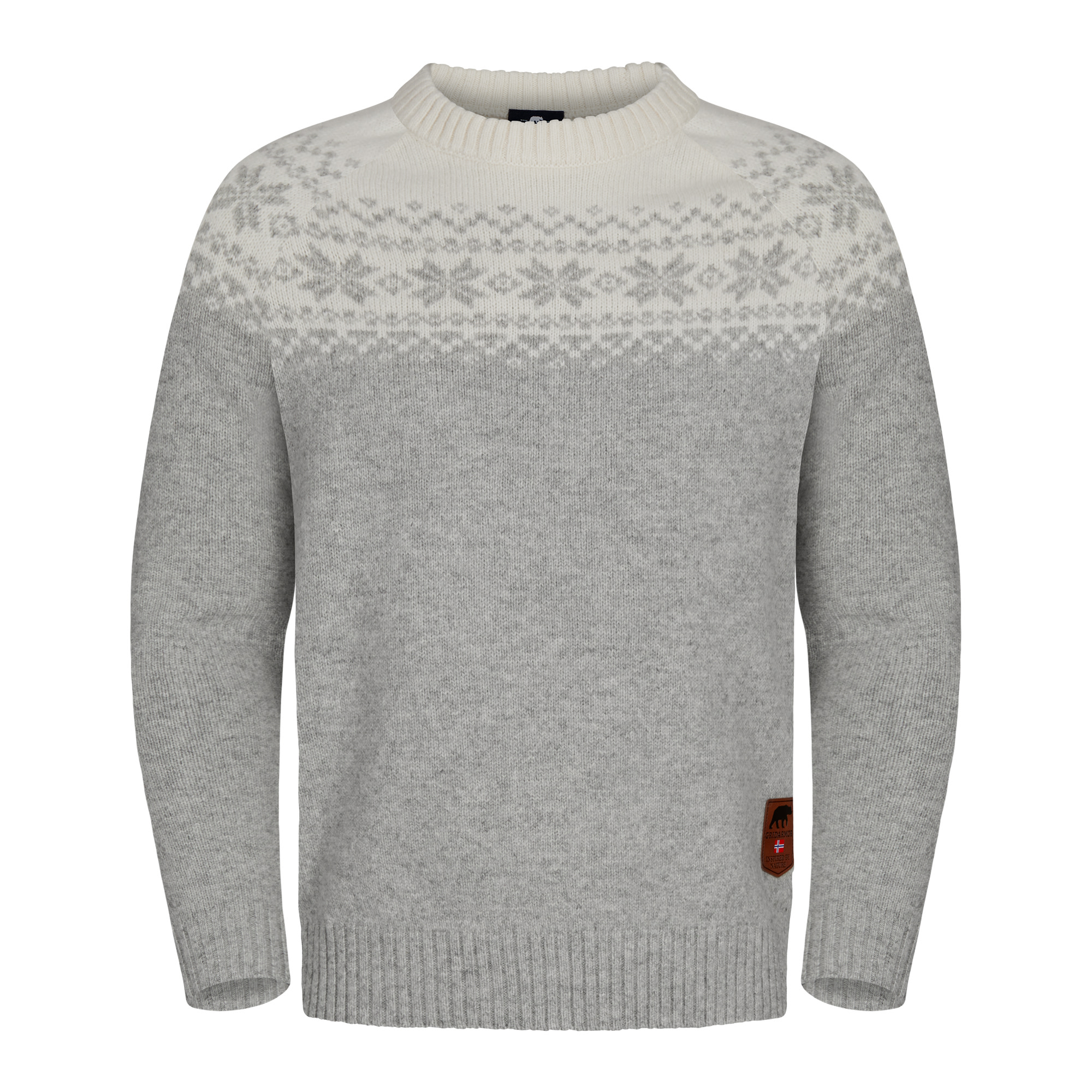 Gridarmor Men’s Snøkrystall Round Neck Ullgenser Light Grey/White