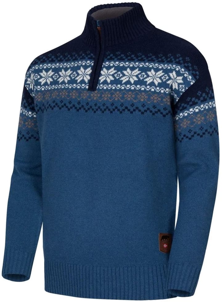 Gridarmor Men's Snøkrystall Half Zip Ullgenser Blue/White/Navy Gridarmor