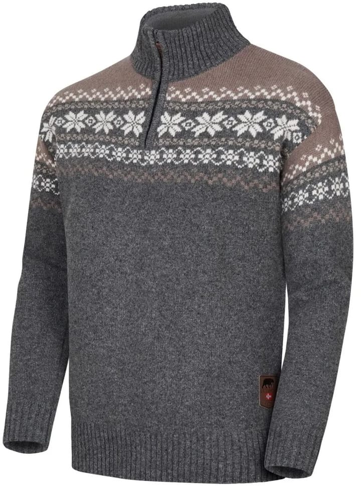 Gridarmor Men's Snøkrystall Half Zip Ullgenser Grey/Beige/White Gridarmor