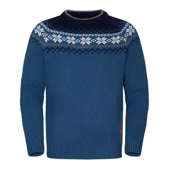 Gridarmor Men's Snøkrystall Round Neck Ullgenser Blue/White/Navy