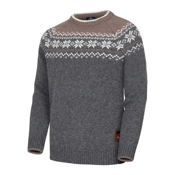 Gridarmor Men's Snøkrystall Round Neck Ullgenser Mid Grey Melange/White