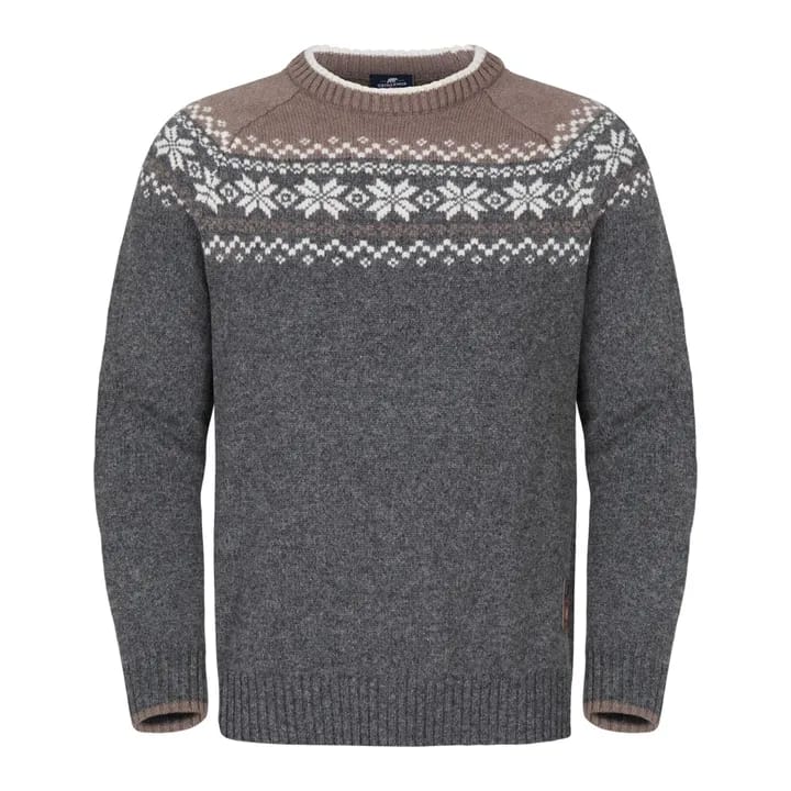 Gridarmor Men's Snøkrystall Round Neck Ullgenser Mid Grey Melange/White Gridarmor