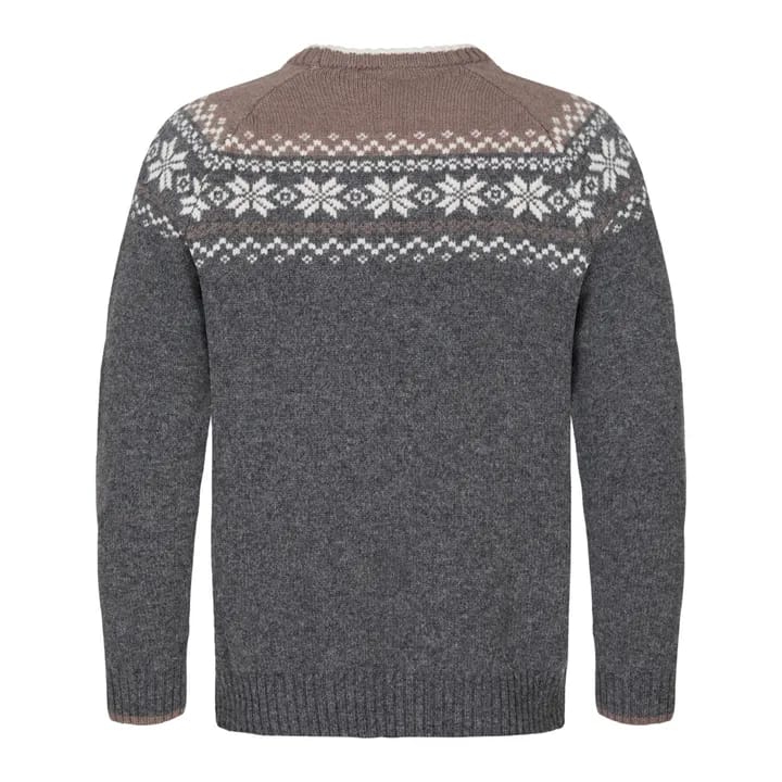 Gridarmor Men's Snøkrystall Round Neck Ullgenser Mid Grey Melange/White Gridarmor