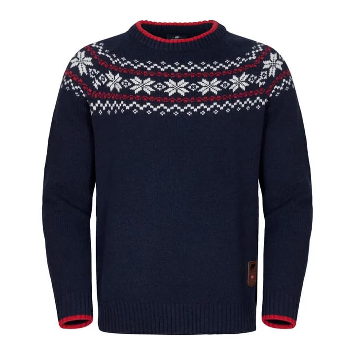 Gridarmor Men's Snøkrystall Round Neck Ullgenser Navy/White/Red