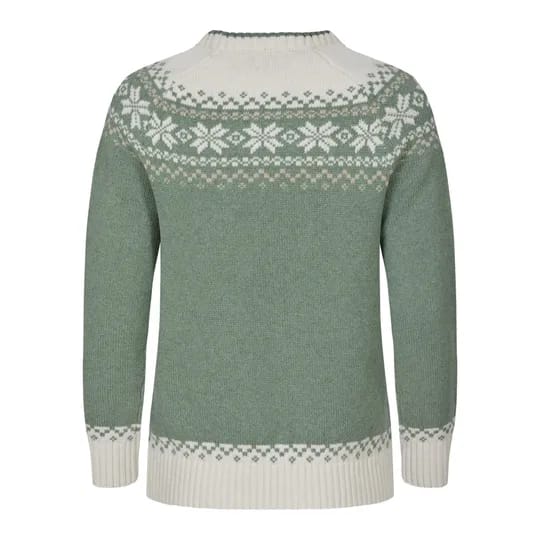 Gridarmor Women’s Snøkrystall Round Neck Ullgenser Green/White/Beige