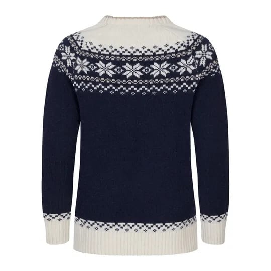 Gridarmor Women’s Snøkrystall Round Neck Ullgenser Navy Blue/Beige/White Gridarmor