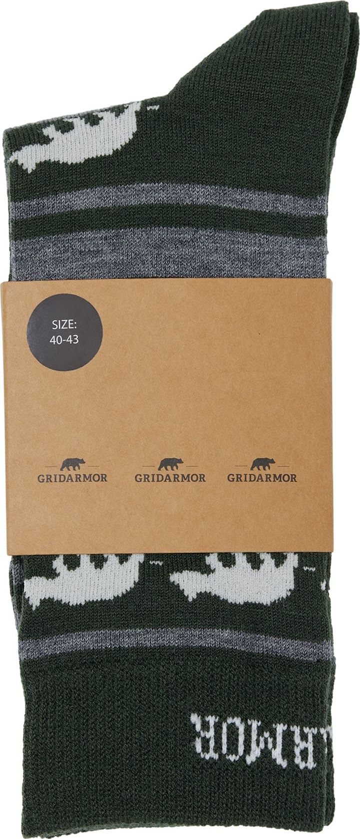 Gridarmor Striped Bear Merino Socks Green/Grey/White Gridarmor