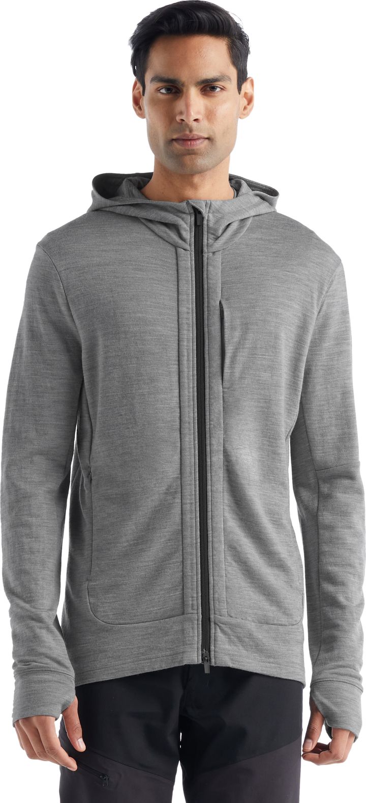 Icebreaker Men's Quantum III Long Sleeve Zip Hood Metro Heather/Black Icebreaker