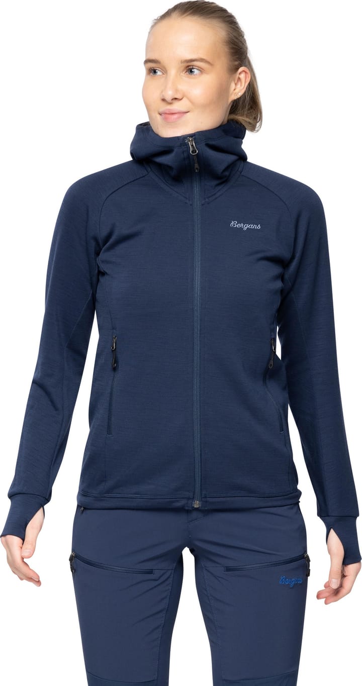 Bergans Women's Rabot Merino Tech Midlayer Hoodie Navy Blue Bergans