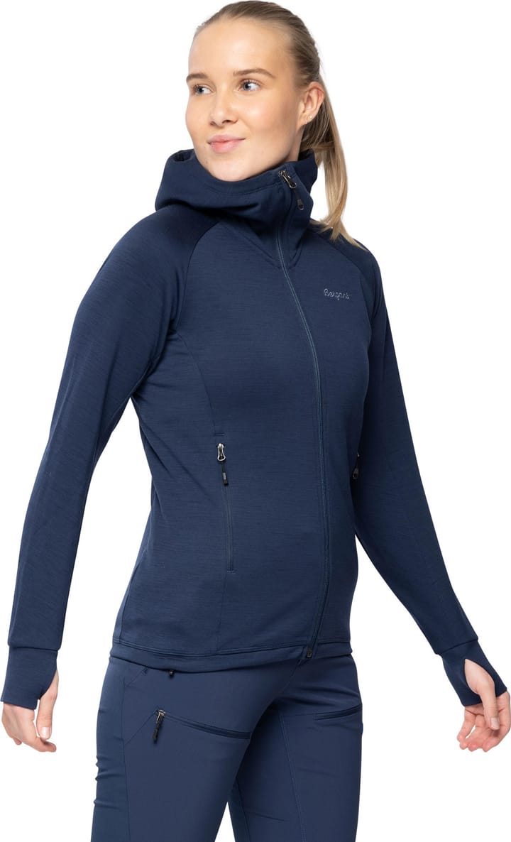 Bergans Women's Rabot Merino Tech Midlayer Hoodie Navy Blue Bergans