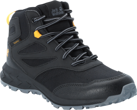 Jack Wolfskin Kids’ Woodland Texapore Mid Black/Burly Yellow Xt