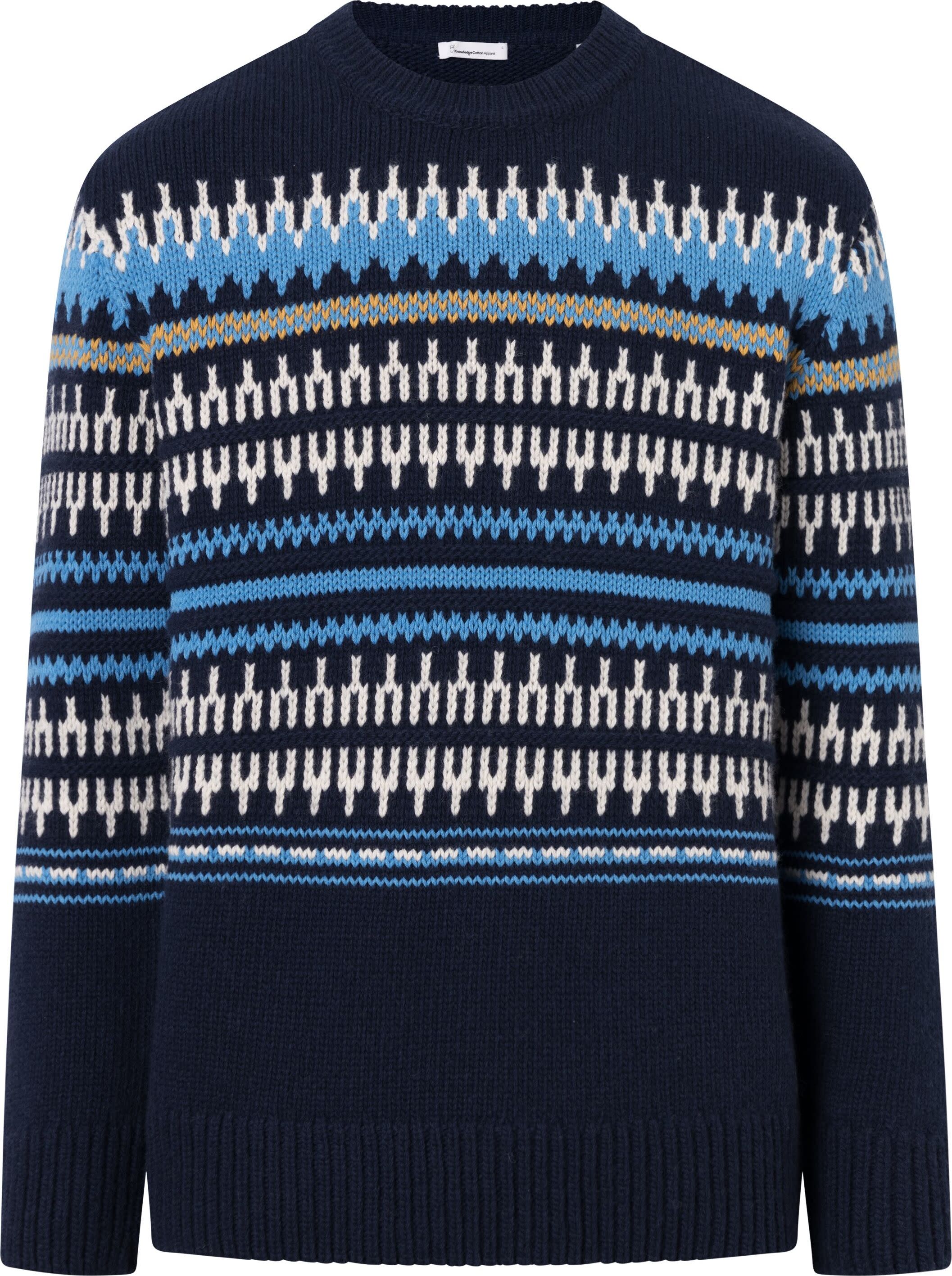 Men’s Knitted Pattern Crew Neck  Blue Stripe