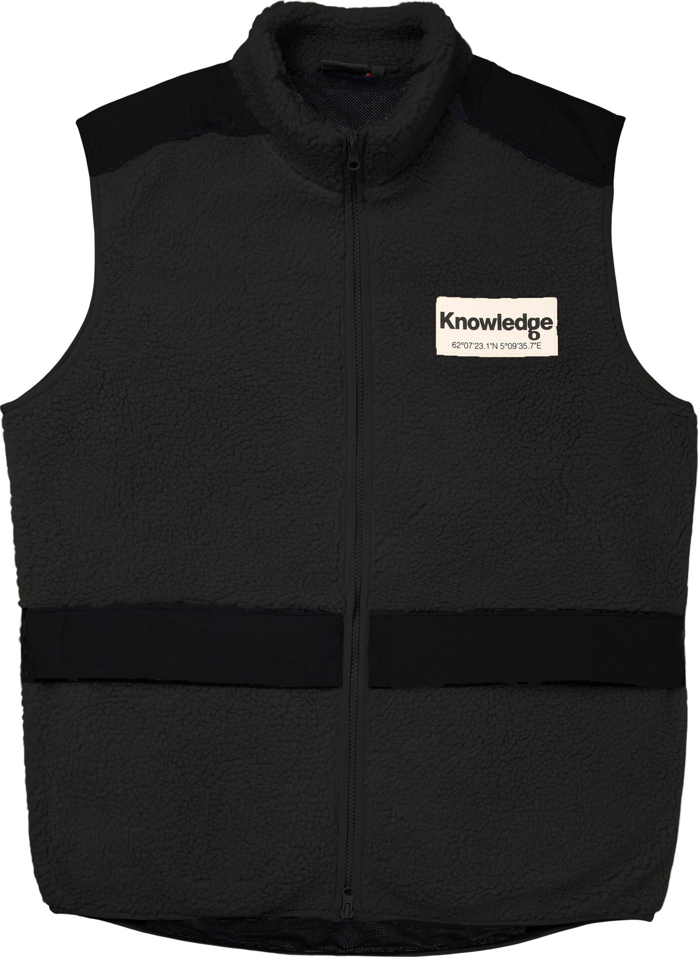 Knowledge Cotton Apparel Men’s Teddy Fleece Hood Vest With Rib Stop In Contrast Color Black Jet