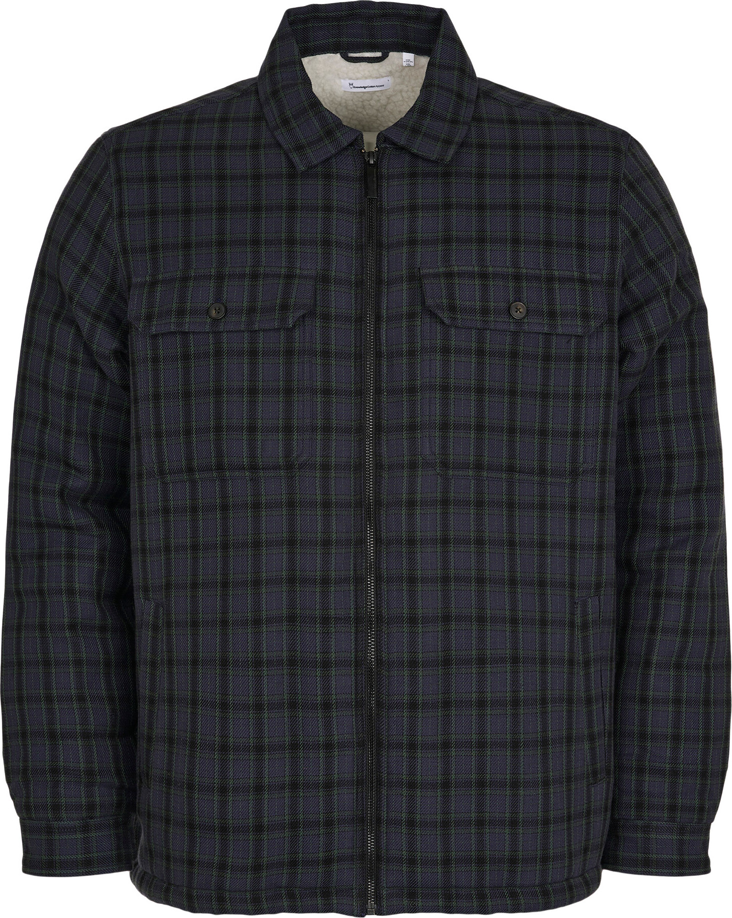 Knowledge Cotton Apparel Men’s Teddy Lining Checked Overshirt Trekking Green