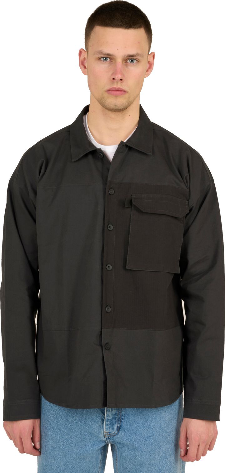 Knowledge Cotton Apparel Men's Outdoor Twill Overshirt With Contrast Fabric Phantom Knowledge Cotton Apparel