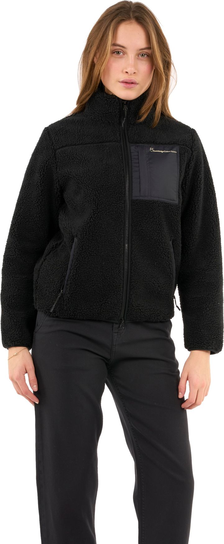 Knowledge Cotton Apparel Women's Teddy High Neck Zip Jacket Black Jet Knowledge Cotton Apparel