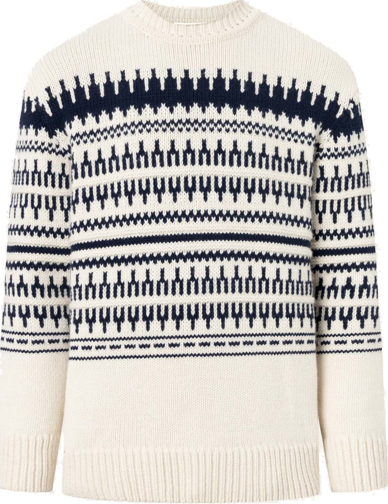 Men’s Knitted Pattern Crew Neck  Beige Stripe