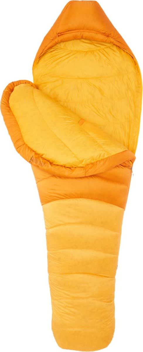 Marmot - Lithium - Saco de dormir de plumas - Orange Pepper / Golden Sun |  Regular - Zip: Left