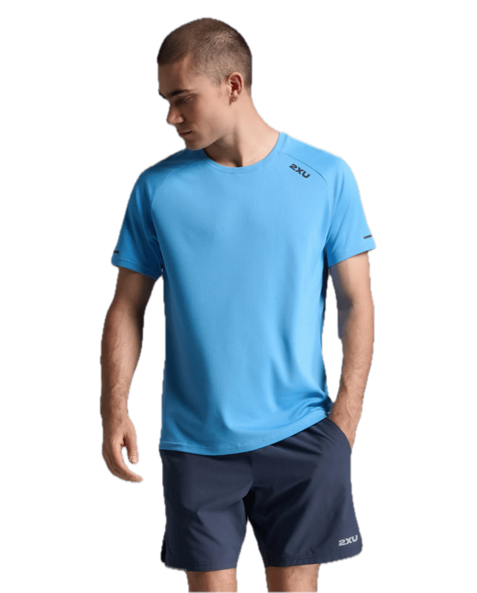 2XU Men's Aero Tee Azure Blue/black Reflective