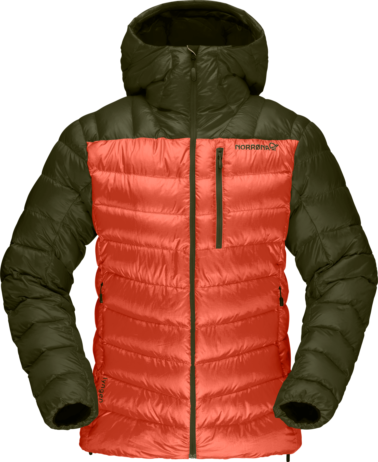 Norrøna Women's Lyngen Down850 Hood Olive Night/Orange Alert