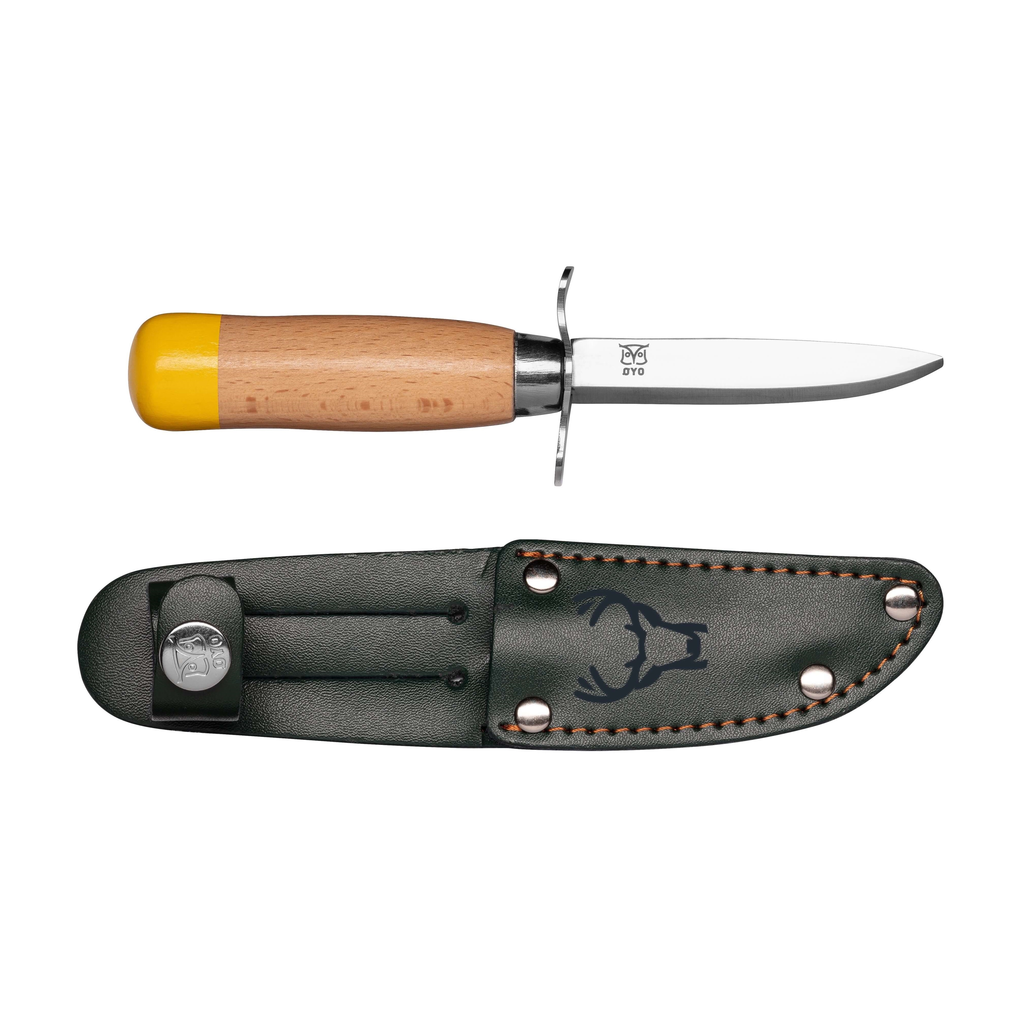 Øyo Scout Knife w. Leather Sheath Yellow/Green