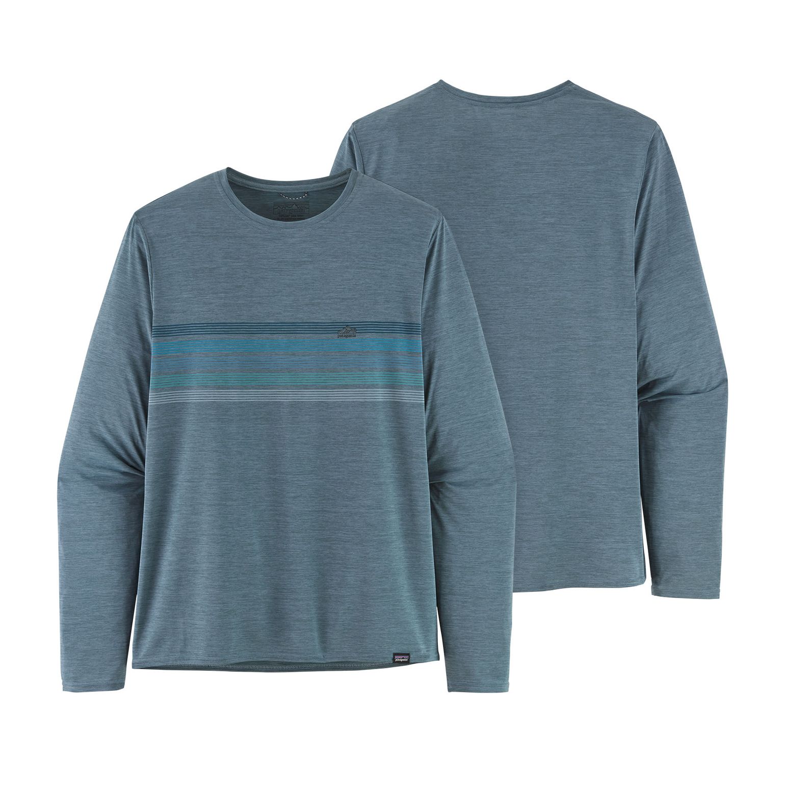 Patagonia M's L/S Cap Cool Daily Graphic Shirt Line Logo Ridge Stripe: Light Plume Grey X-Dye