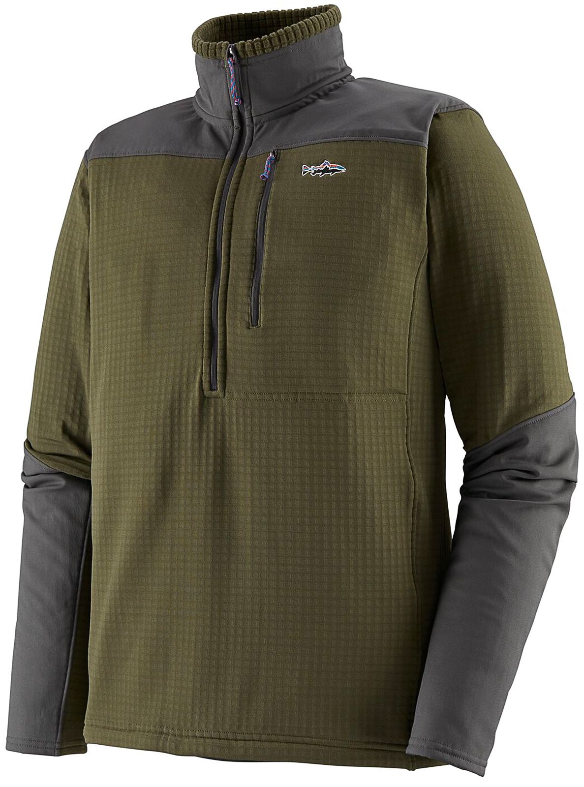 Patagonia M's L/S R1 Fitz Roy 1/4 Zip Basin Green