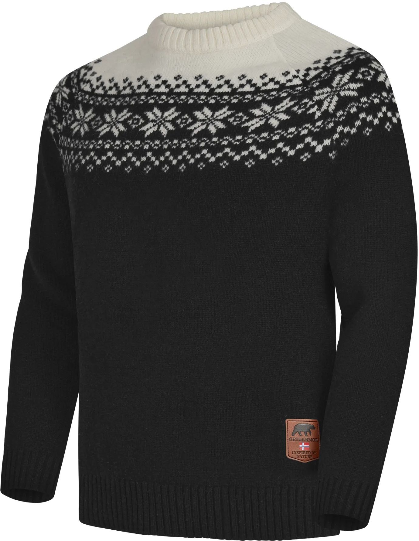 Gridarmor Men's Snøkrystall Round Neck Ullgenser Black/White