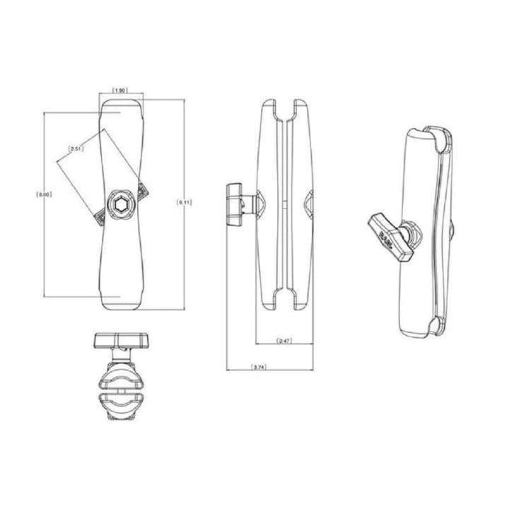 RAM Mounts Ram Double Socket Arm - C Size Long Lang Dobbel-Socket Arm I Kulestørrelse C RAM Mounts