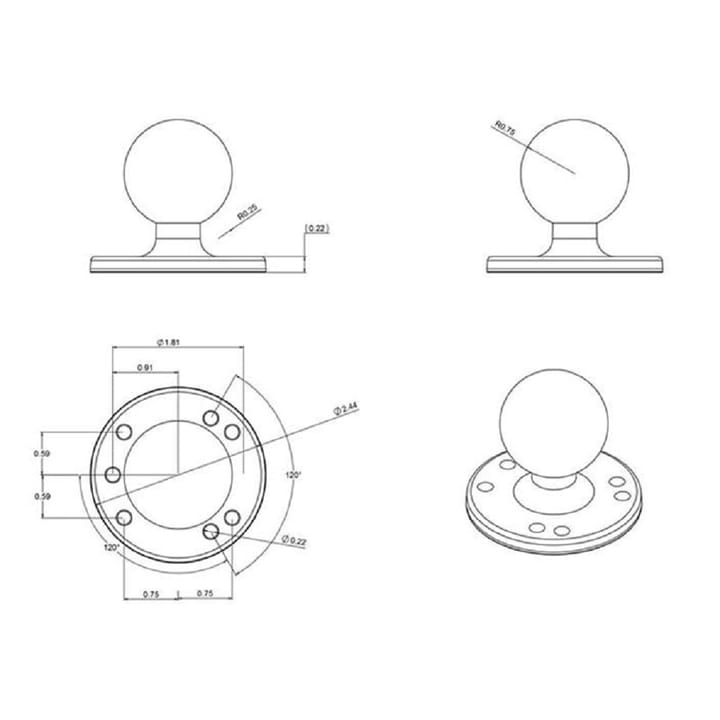 RAM Mounts Ram Round Plate With Ball - C Size Rund Kulebase Med Kule I Størrelse C RAM Mounts