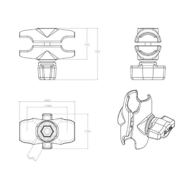 RAM Mounts Ram Double Socket Arm - B Size Short Kort Arm For Kulefester I Størrelse B RAM Mounts