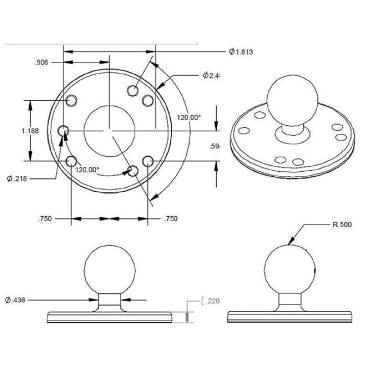 RAM Mounts Ram Round Plate With Ball B Size Kulebase I Størrelse B RAM Mounts