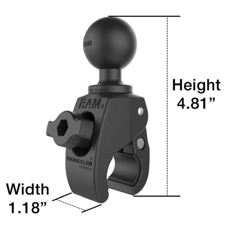 RAM Mounts Ram Tough-Claw Small Clamp Ball Base Ram Small Klypefeste Til Rør Med C-Kule RAM Mounts