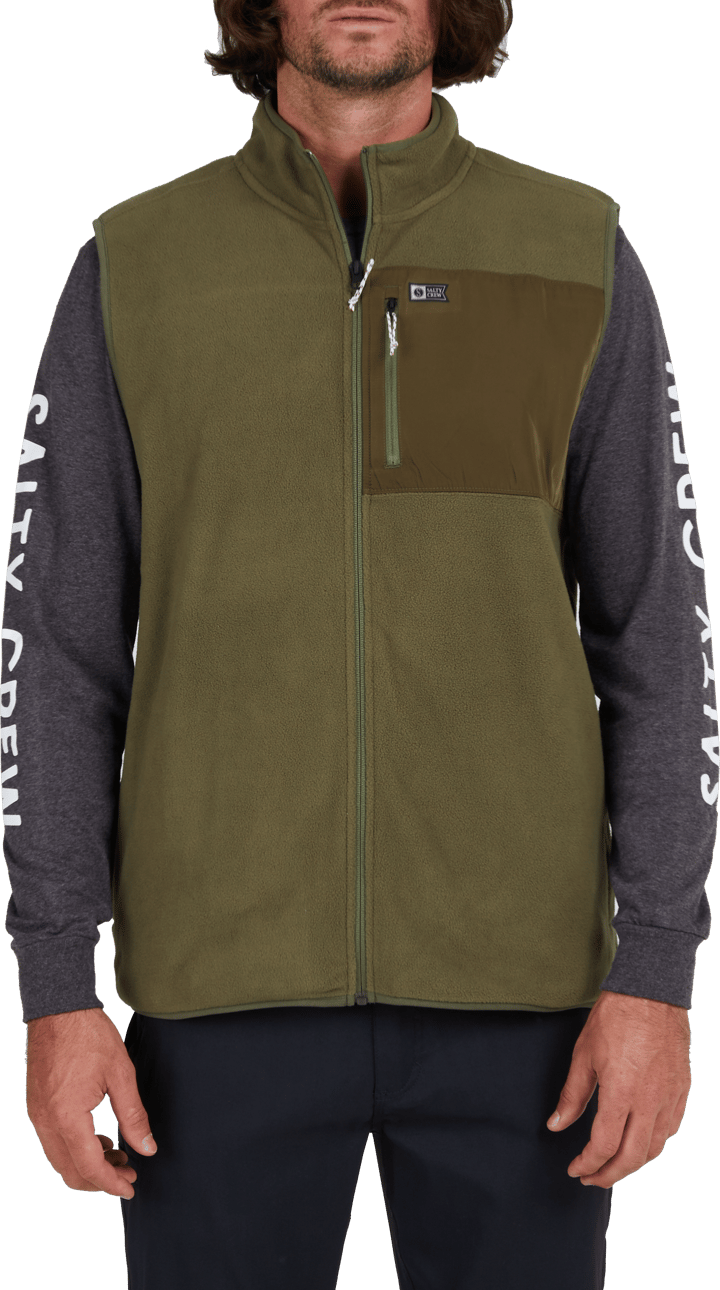 Salty Crew Men's Ebbtide Polar Fleece Vest Olive Salty Crew